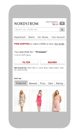 the homepage of the nordstrom mobile website