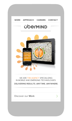 webdesign of the home page of the übermind mobile website