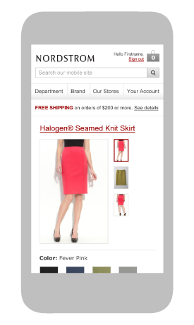 the homepage of the nordstrom mobile website