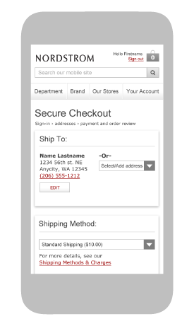 the homepage of the nordstrom mobile website